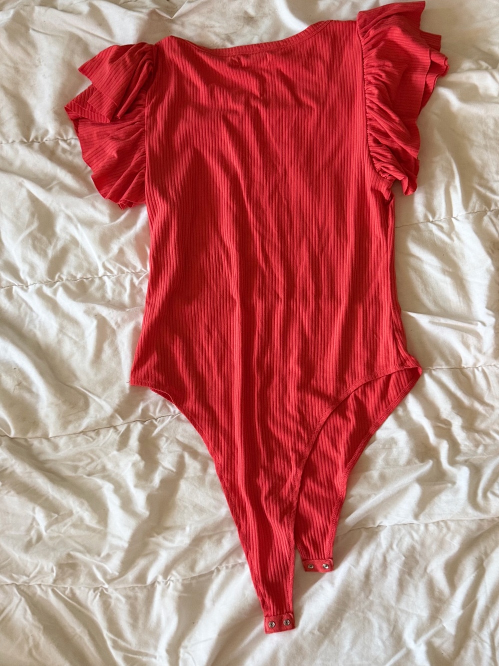 Versona Red Ribbed Ruffle-Sleeve Bodysuit - Picture 3 of 4